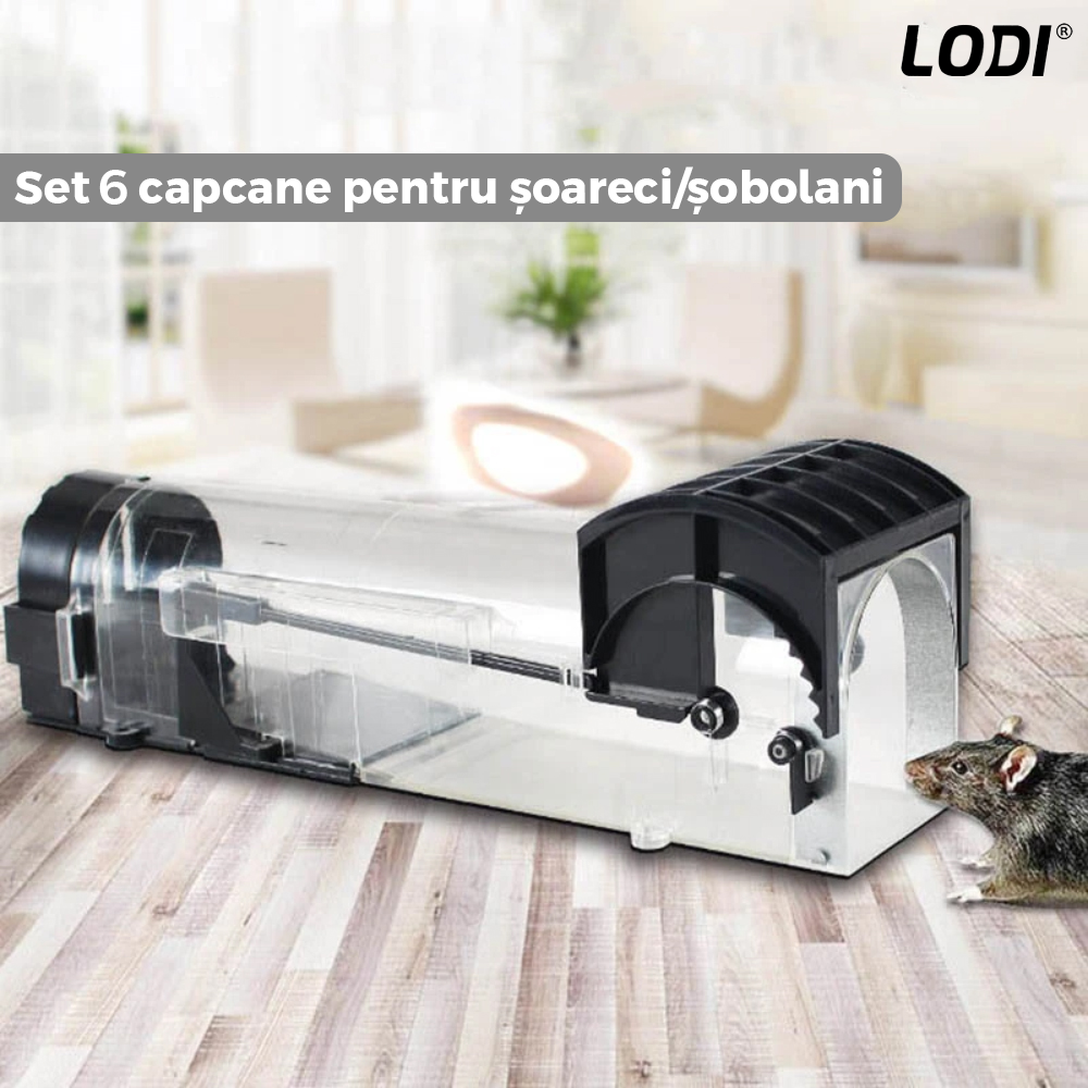Set 6 Capcane pentru Soareci si Sobolani Lodi679, tip tunel, cursa inteligenta, interior/exterior, negru