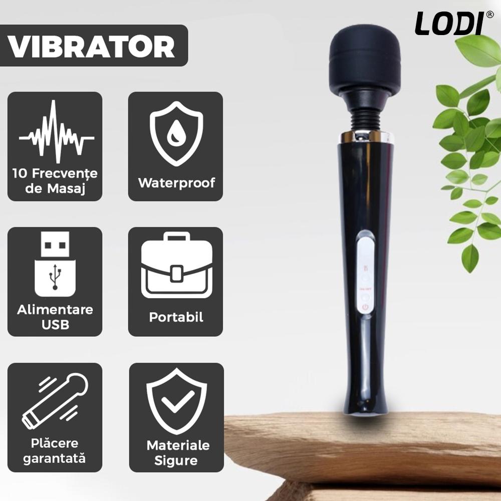 Aparat de Masaj Lodi1093, 10 Frecvente de Vibratii, waterproof, alimentare USB, portabil, elimina durerile musculare, negru