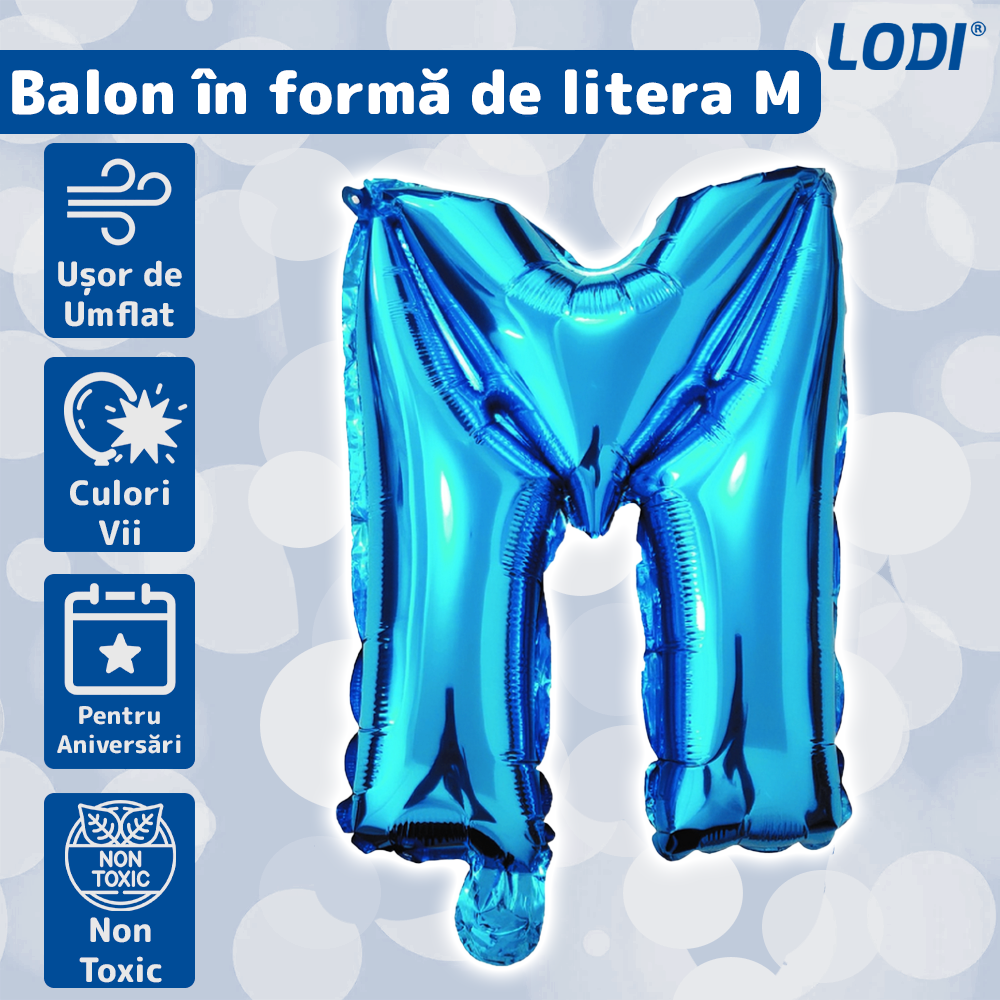 Balon in Forma de Litera M Lodi1478, metalizat, pentru Petreceri/Aniversari/Evenimente, rezistent, folie, albastru, 40 cm