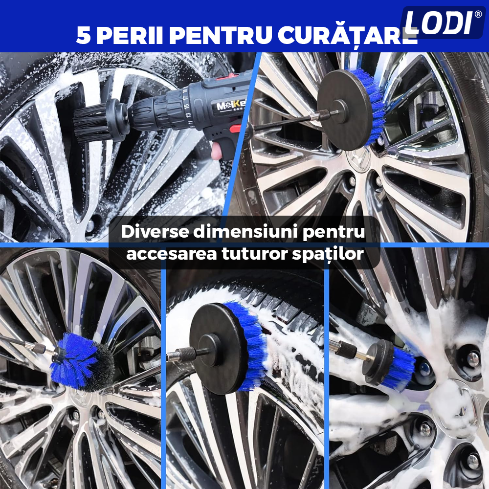 Set Premium 26 Piese Detailing Auto Lodi677, curatare masina Interior-exterior, 5 pensule detaliu, burete aplicator, laveta microfibra, perii aer conditionat, perii de zimtate, manusa microfibra fata-verso, albastru