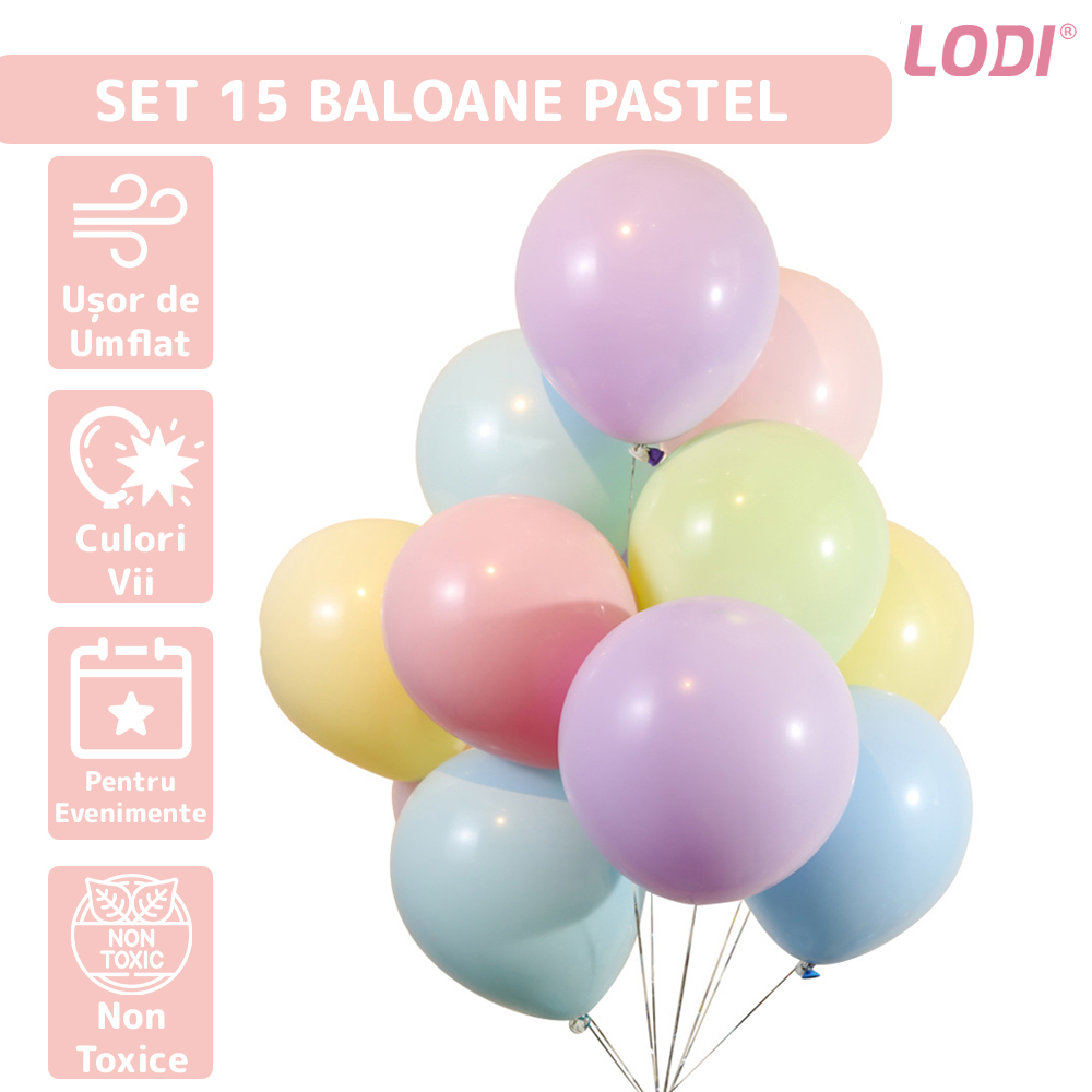 Set 15 Baloane Lodi299, pentru Petreceri/Aniversari/Evenimente, o singura dimensiune, latex, multicolor pastel