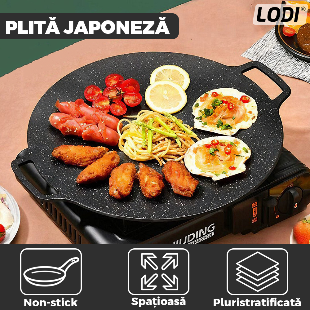 Plita Japoneza Lodi1047, invelis antiaderent, pluristratificata, materiale rezistente, spatioasa, diametru 32 cm, negru