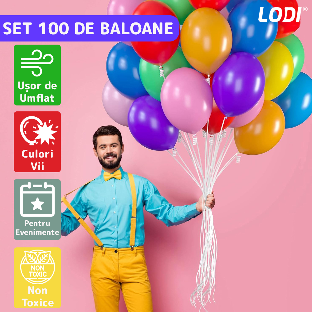 Set 100 Baloane Lodi255, pentru Petreceri/Aniversari/Evenimente, o singura dimensiune, latex, multicolor