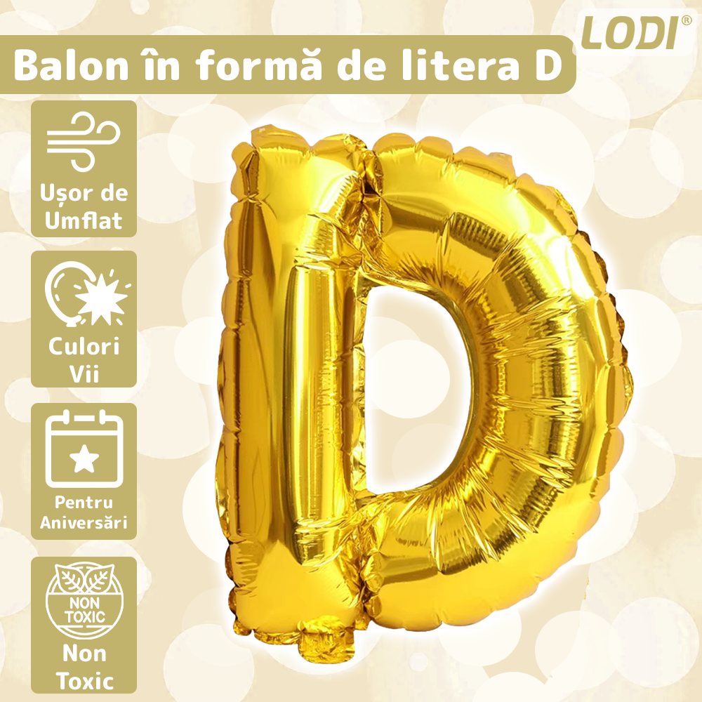 Balon in Forma de Litera D Lodi1469, metalizat, pentru Petreceri/Aniversari/Evenimente, rezistent, folie, gold, 40 cm