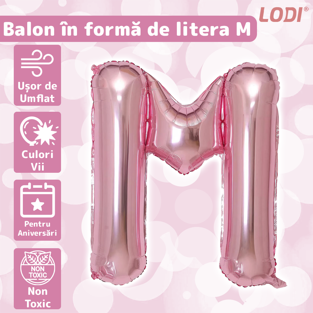 Balon in Forma de Litera M Lodi1475, metalizat, pentru Petreceri/Aniversari/Evenimente, rezistent, folie, roz, 40 cm