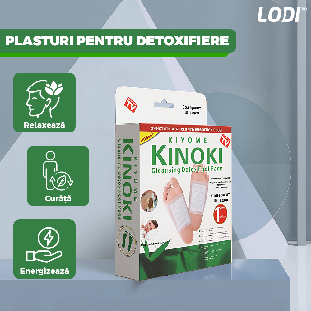 Set 50 de plasturi KINOKI Lodi1255, pentru detoxifiere, ingrediente naturale, vitamina C, imbunatatesc somnul, energizeaza, curata, adezivi, alb