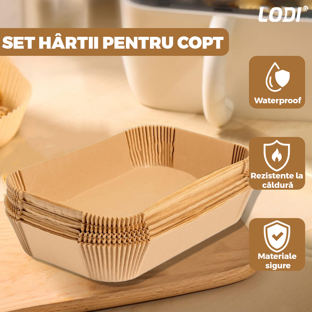 Set 700 Bucati Hartie de Copt pentru Air Fryer Lodi969, friteuza, unica folosinta, , 22 x14 x 4.5 cm, dreptunghiular, maro