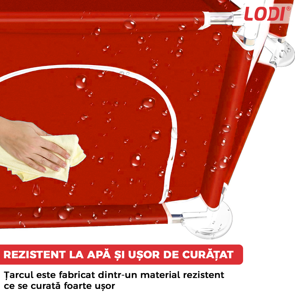 Tarc/Loc de Joaca pentru Copii Lodi1068, usa cu fermoar exterior, plasa, materiale calitative, usor de montat, dimensiuni 125x110x65.5, rosu