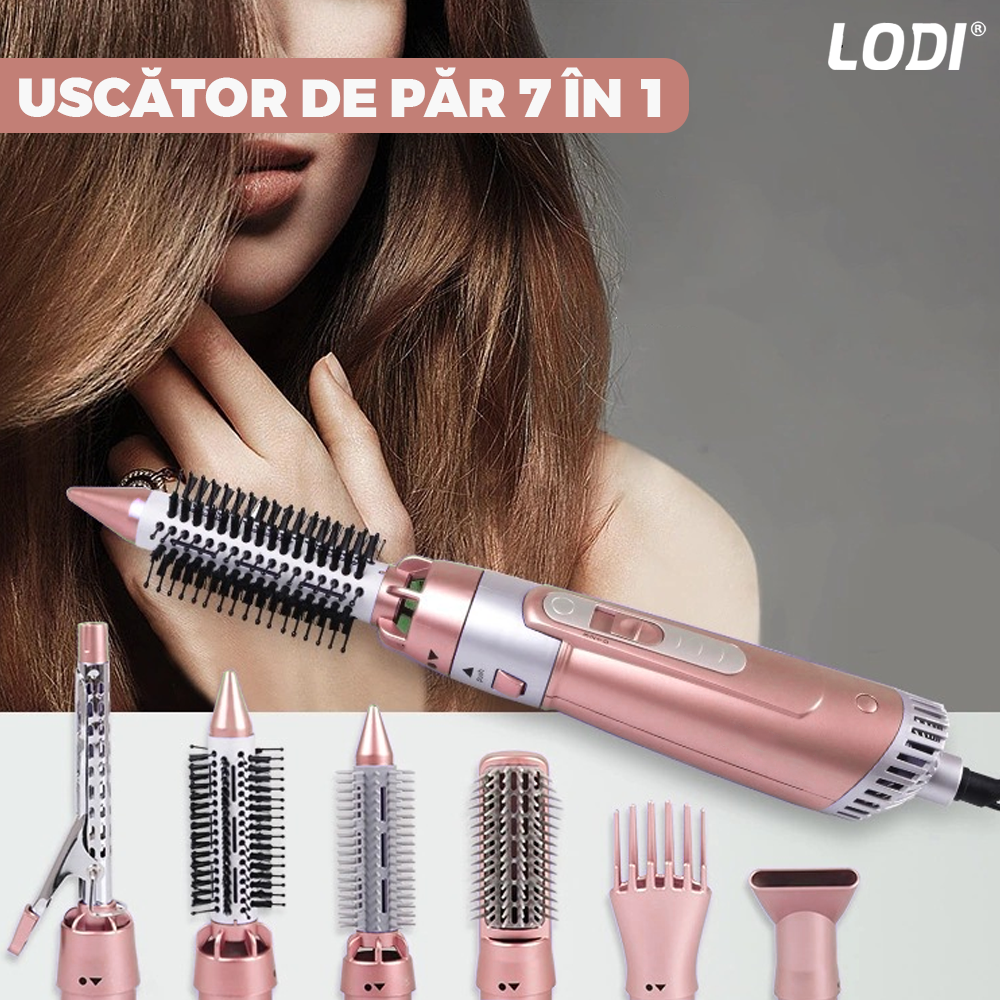 Uscator Par 7 in 1 Lodi547, aparat multifunctional coafare si uscare, 6 accesorii incluse, 2200W, roz perlat