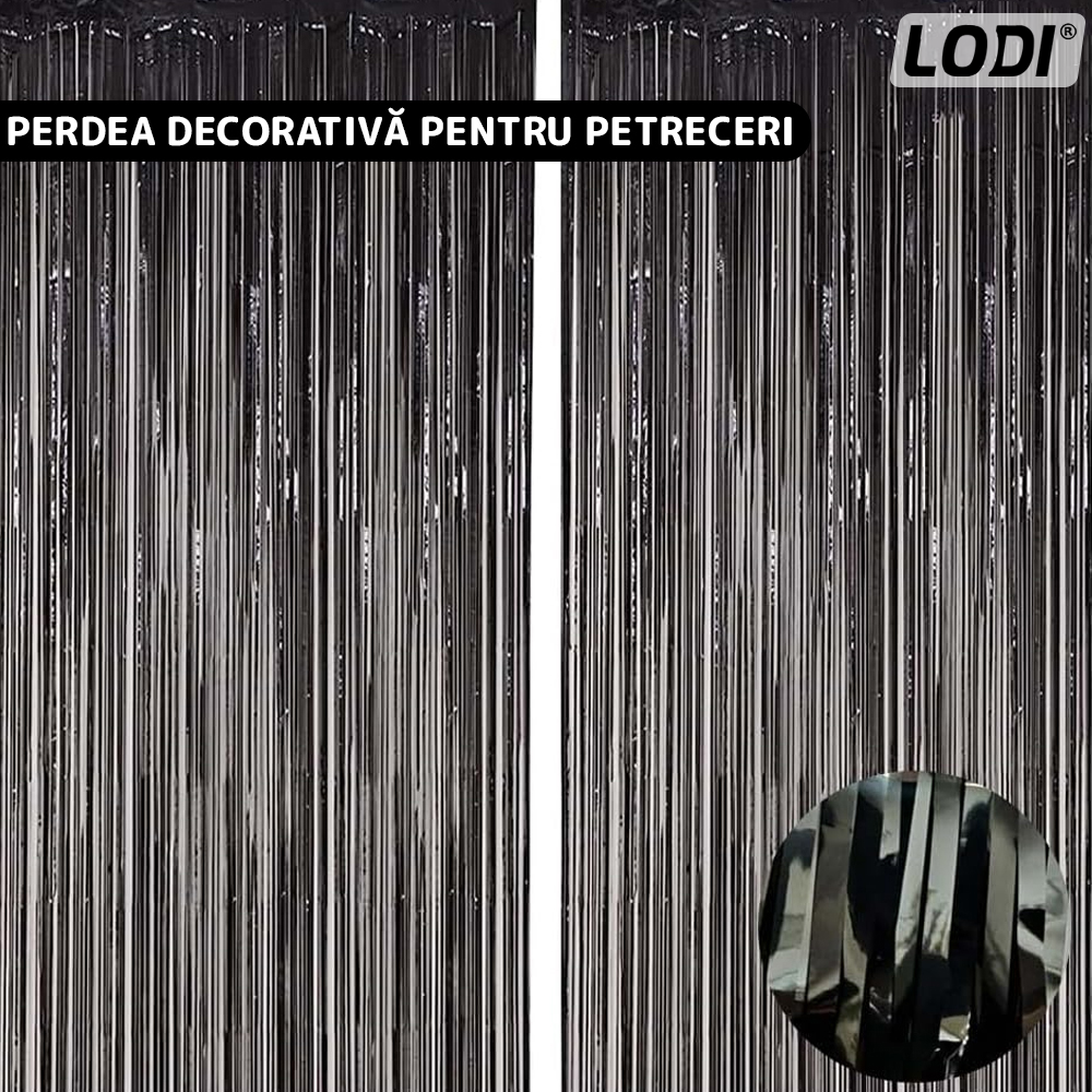 Set 2 bucati Perdea Decorativa Lodi325, din folie negru metalizat, pentru petreceri aniversare