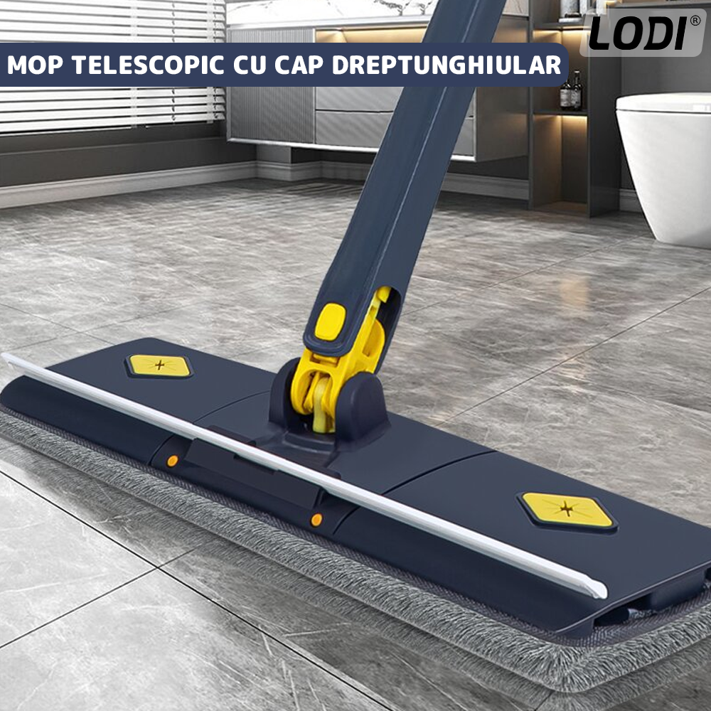 Mop cu Cap Dreptunghiular Lodi1162, rotire 360 grade, telescopic, curatare usoara, 105 cm, albastru/galben