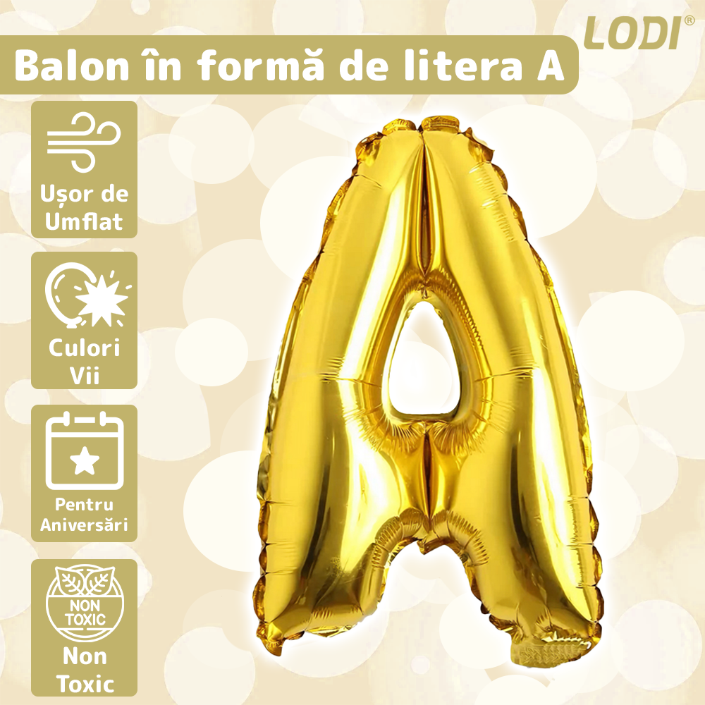 Balon in Forma de Litera A Lodi1467, metalizat, pentru Petreceri/Aniversari/Evenimente, rezistent, folie, gold, 40 cm