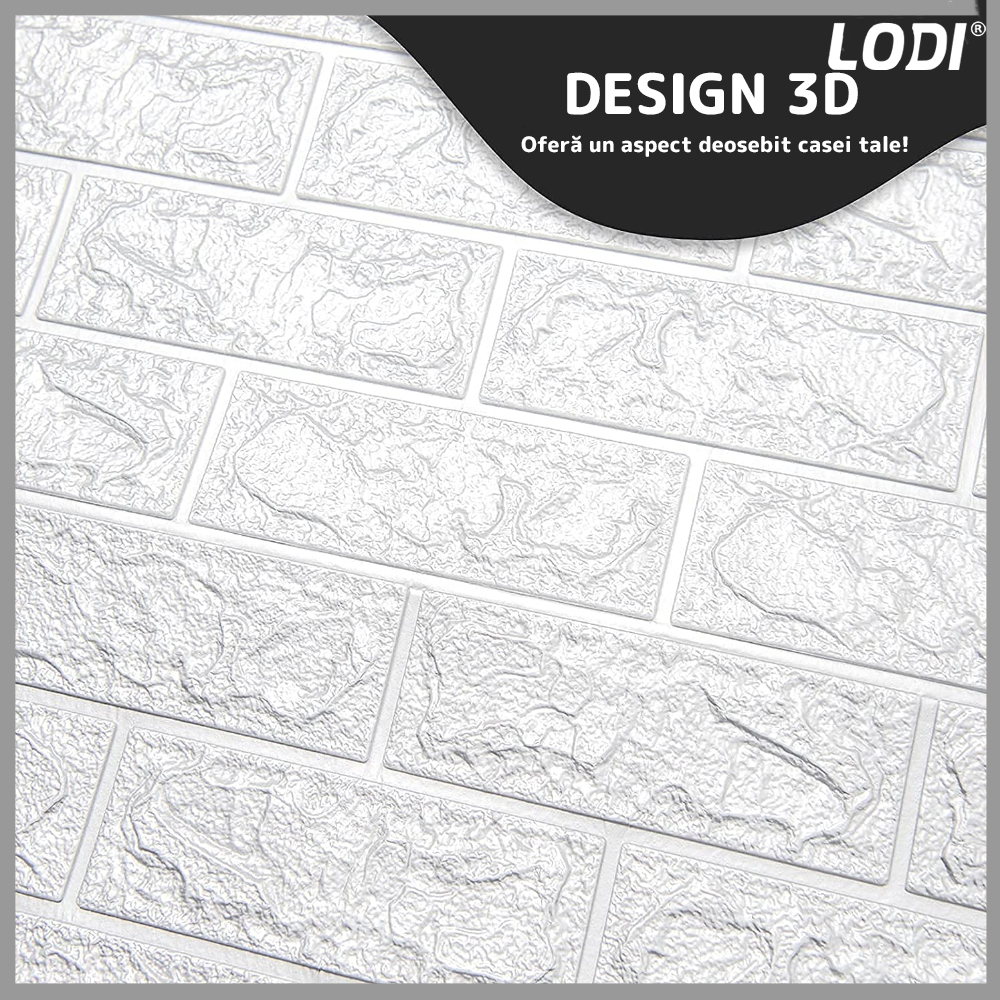 Set Tapet Caramida 3D Lodi51, suprafata acoperire 5.3 mp, autoadeziv, waterproof, usor de montat, design modern, 70x77 cm, alb