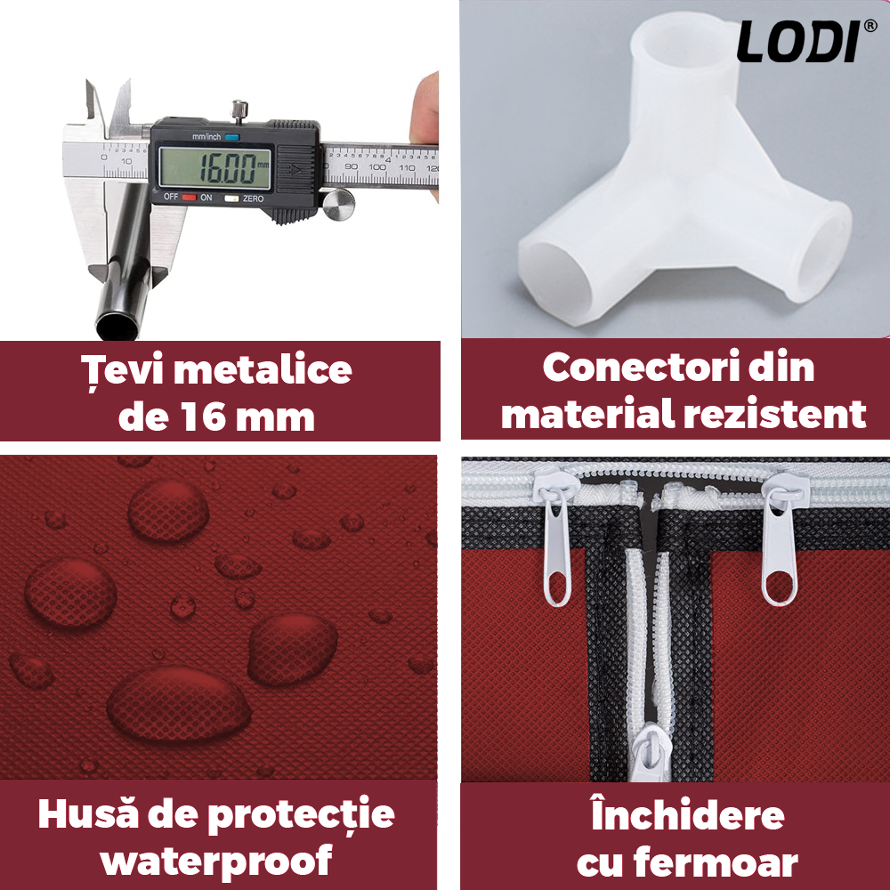 Pantofar din Material Textil pentru Incaltaminte Lodi1488, impermeabil, 12 rafturi, inchidere fermoar, cadru otel, 108 cm, rosu