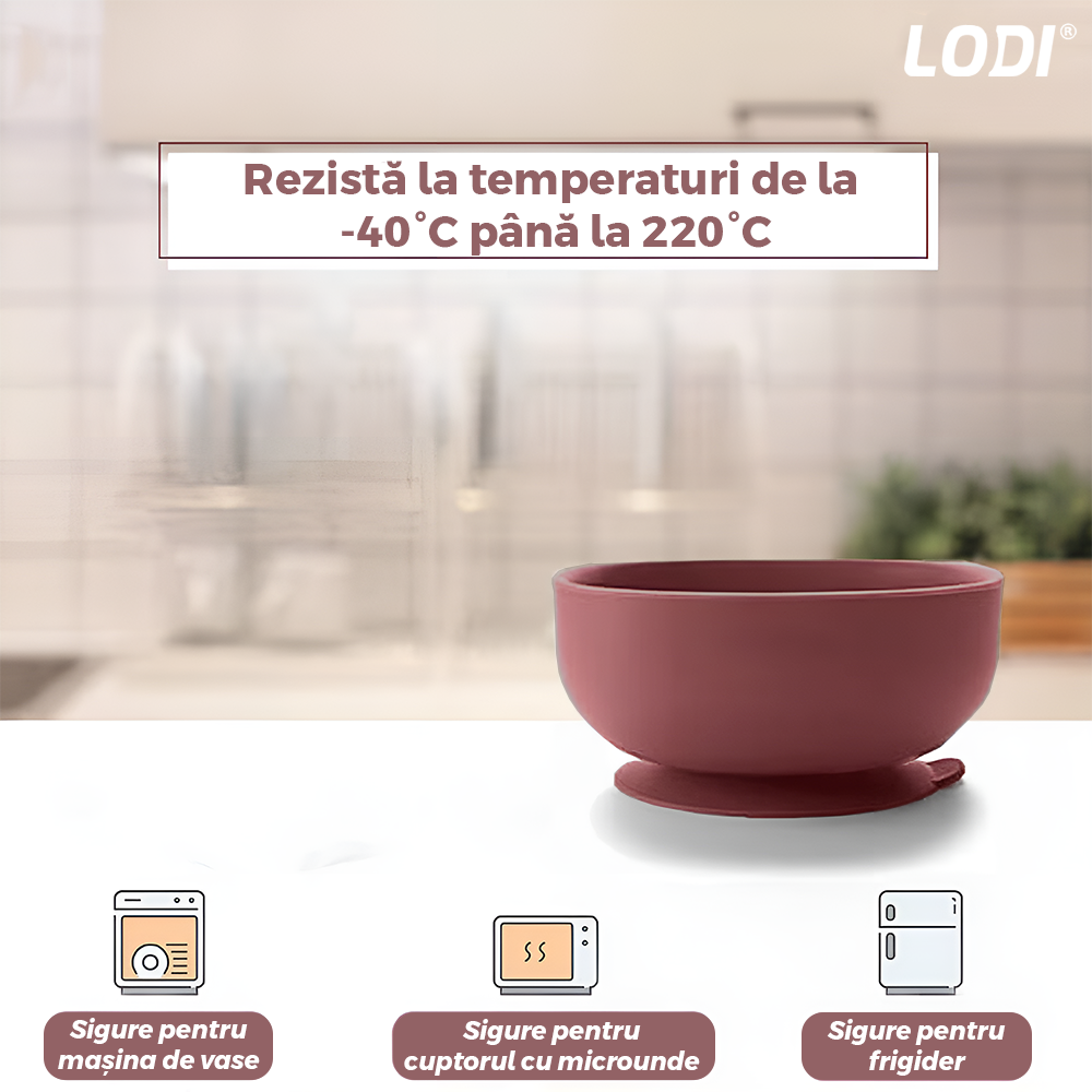 Set Hranire Bebeulsi Lodi1007, 6 piese, termorezistente, silicon, fara BPA, pliabile, usor de curatat, roz inchis