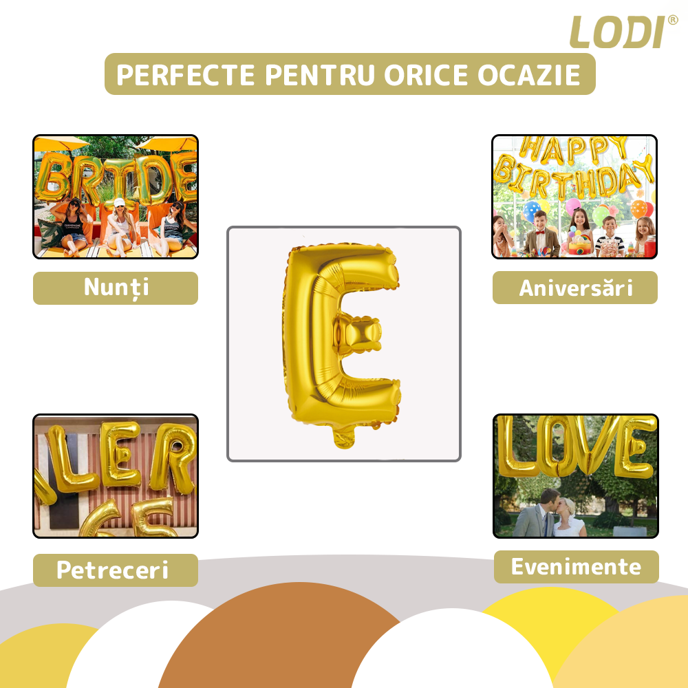Balon in Forma de Litera E Lodi1468, metalizat, pentru Petreceri/Aniversari/Evenimente, rezistent, folie, gold, 40 cm