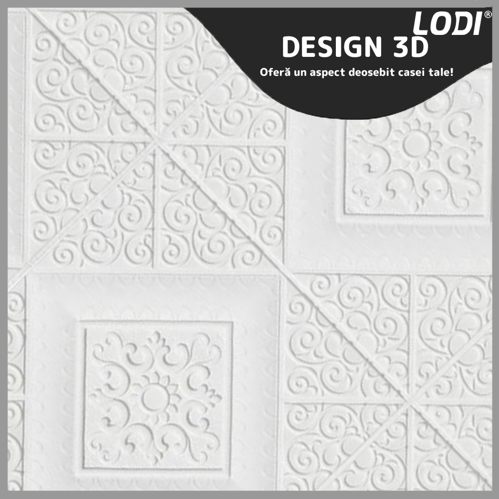 Set Tapet Mic 3D Lodi110, suprafata acoperire 3.06 mp, autoadeziv, perete/tavan, model floare, waterproof, usor de montat, design modern, 35x35 cm, alb