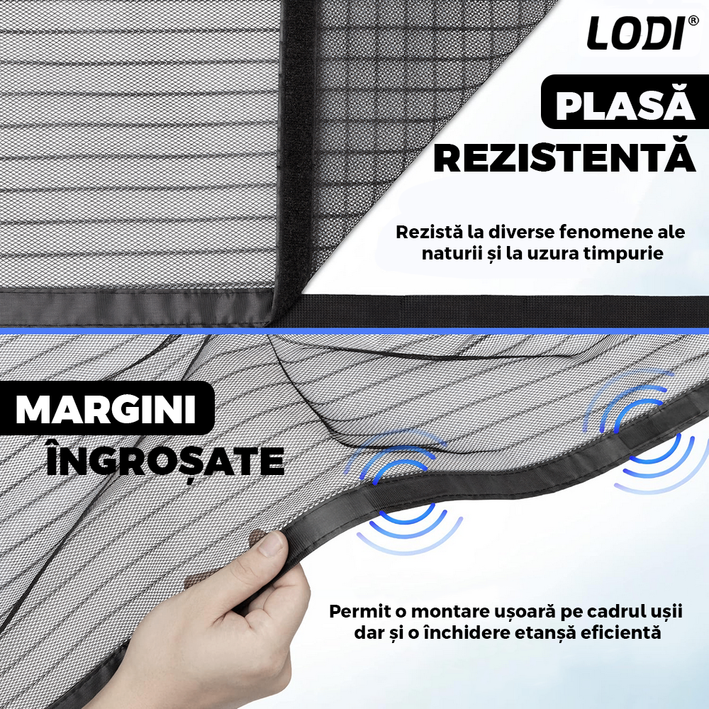 Plasa pentru Usa cu Inchidere Magnetica Lodi1163, anti-insecte, tanrari, muste, paianjeni, montare velcro, materiale calitative, rezistenta, 185x104 cm, negru