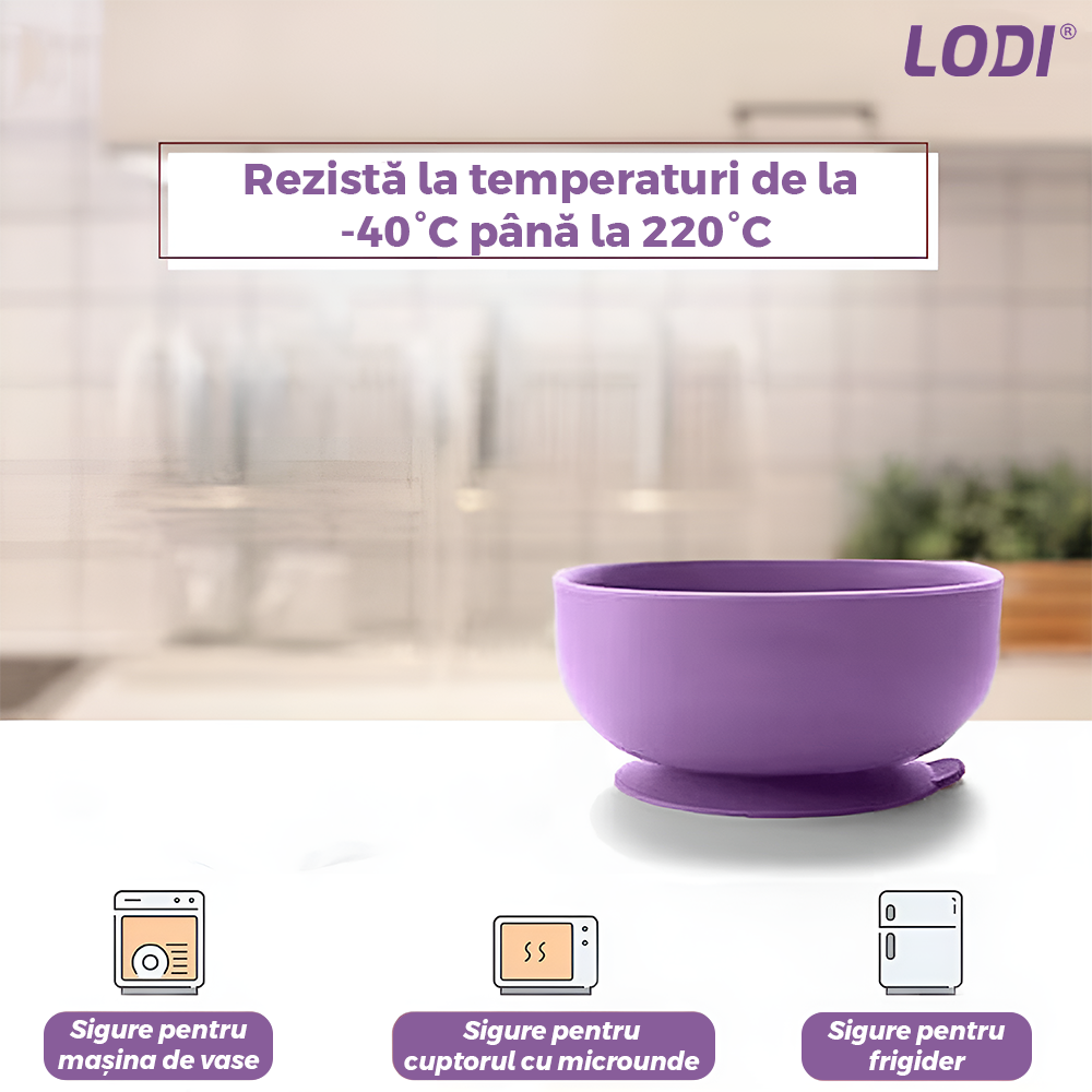 Set Hranire Bebeulsi Lodi1008, 6 piese, termorezistente, silicon, fara BPA, pliabile, usor de curatat, mov lila