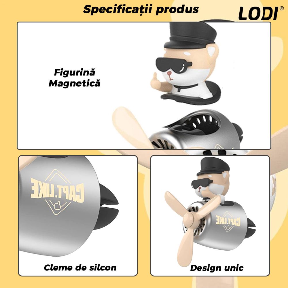 Difuzor Auto Aromaterapie Lodi338 car pilot bear cu palariuta, kit odorizant, 2 arome cu extracte naturale incluse
