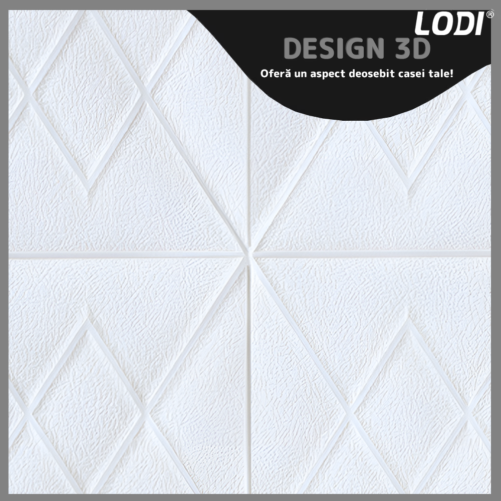 Set 10x Tapet 3D Lodi842, suprafata acoperire 4.9 mp, autoadeziv, Model Romburi, perete/tavan, waterproof, usor de montat, design modern, 70x77 cm, alb