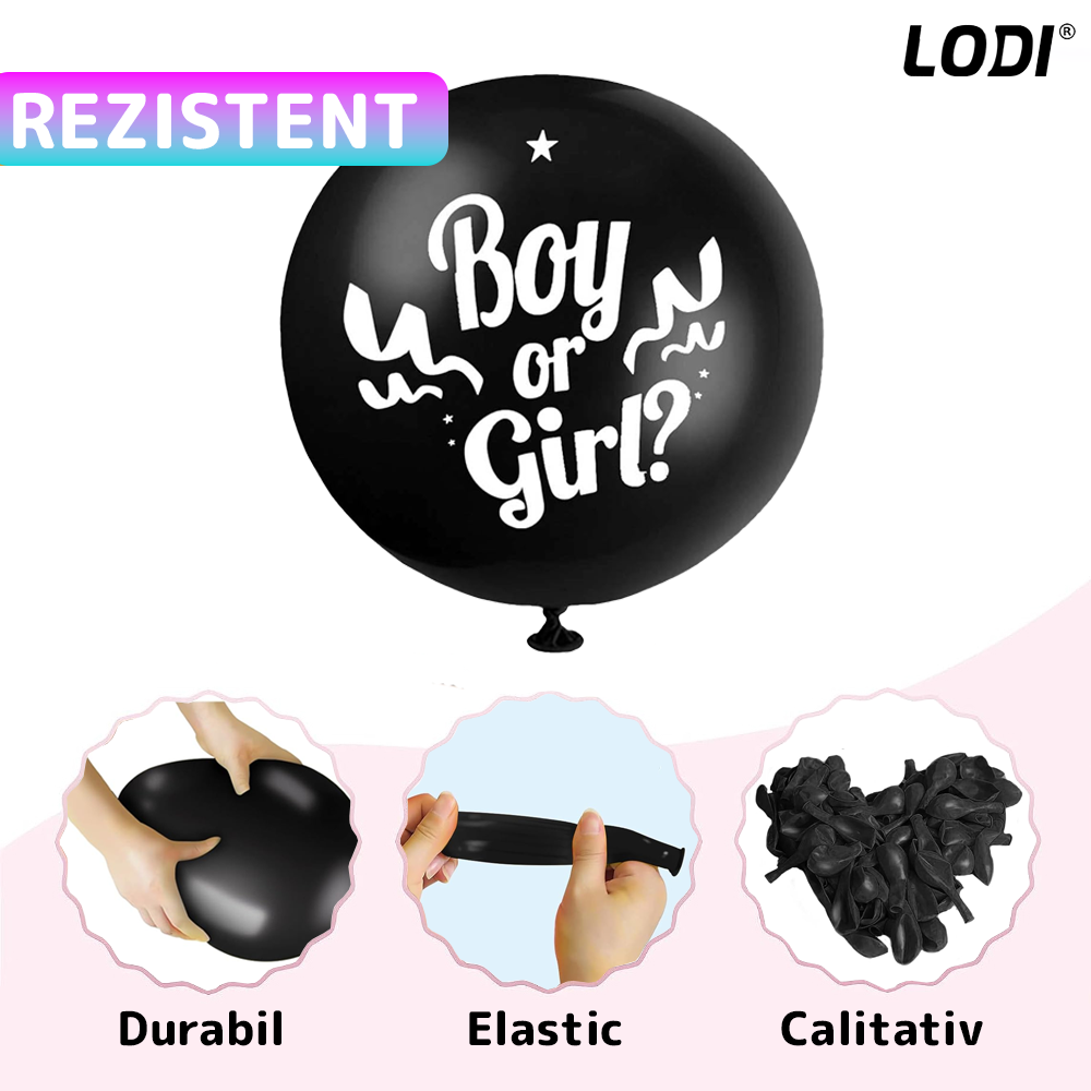 Balon Gender Reveal Lodi1058, pentru Petreceri/Evenimente/Botezuri, confetti in 2 culori, negru