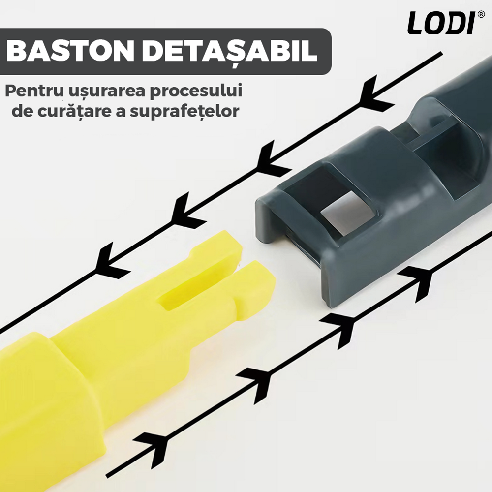 Stergator 2 in 1 Lodi1092, design dual cu laveta si racleta, maner detasabil, curatare si lustruire, ideal pentru toate tipurile de suprafete, gri/galben