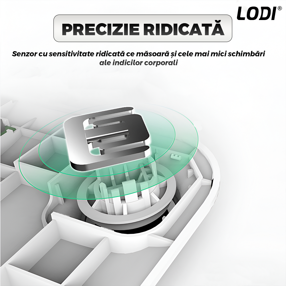 Cantar Electronic Inteligent Lodi1284, pentru baie, corporal, aplicatie smart, indicator greutate/baterie/temperatura, conectare bluetooth, afisaj digital iluminat, greutate maxima suportata 180 kg, baterii incluse,alb
