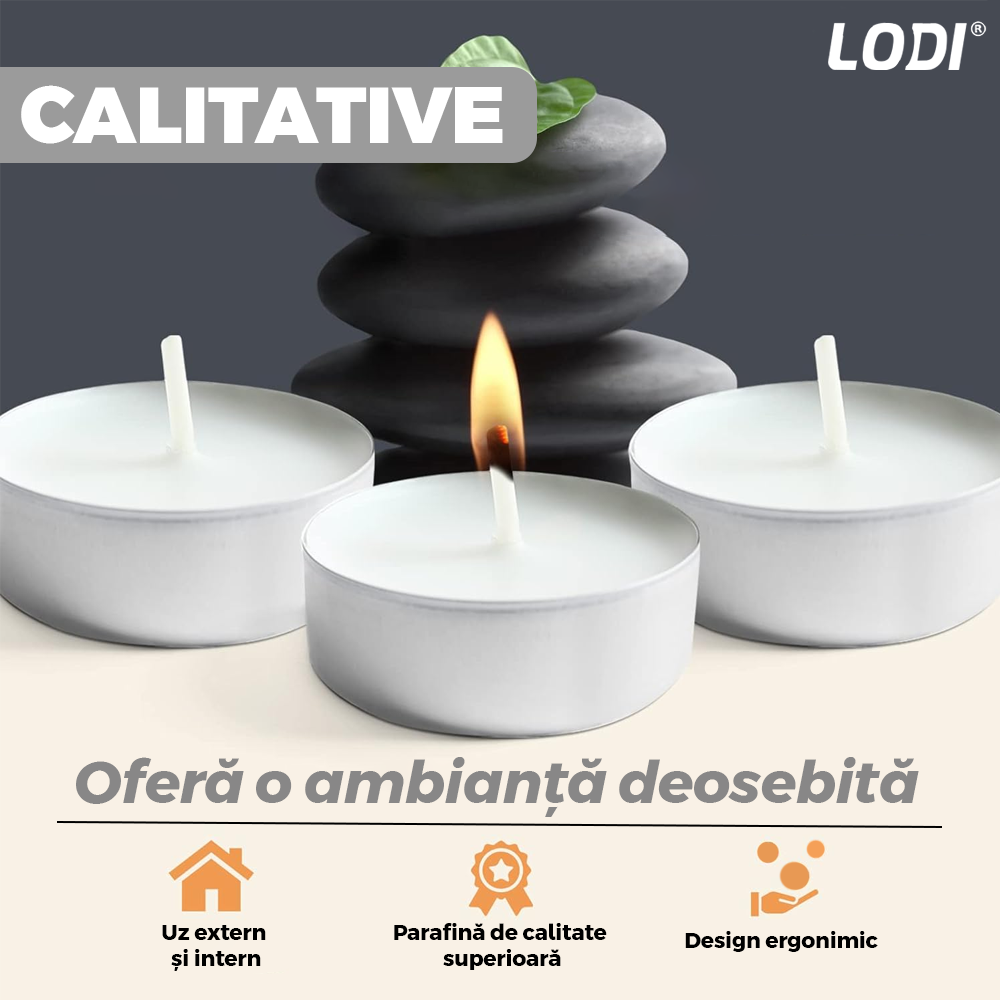 Set Lumanari Tip Pastila Lodi, din ceara, inodore, timp de ardere 3 ore, 3.6 x 0.8 cm, alb