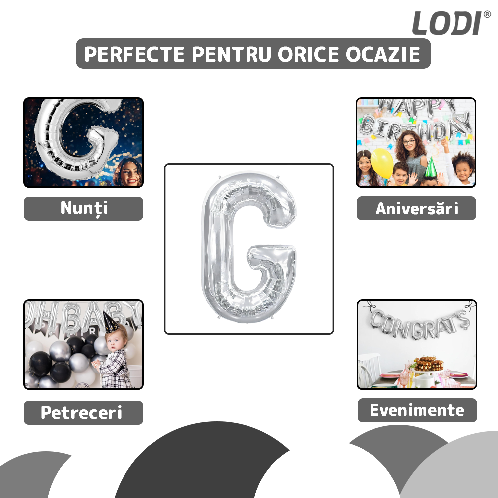 Balon in Forma de Litera G Lodi1483, metalizat, pentru Petreceri/Aniversari/Evenimente, rezistent, folie, silver, 40 cm