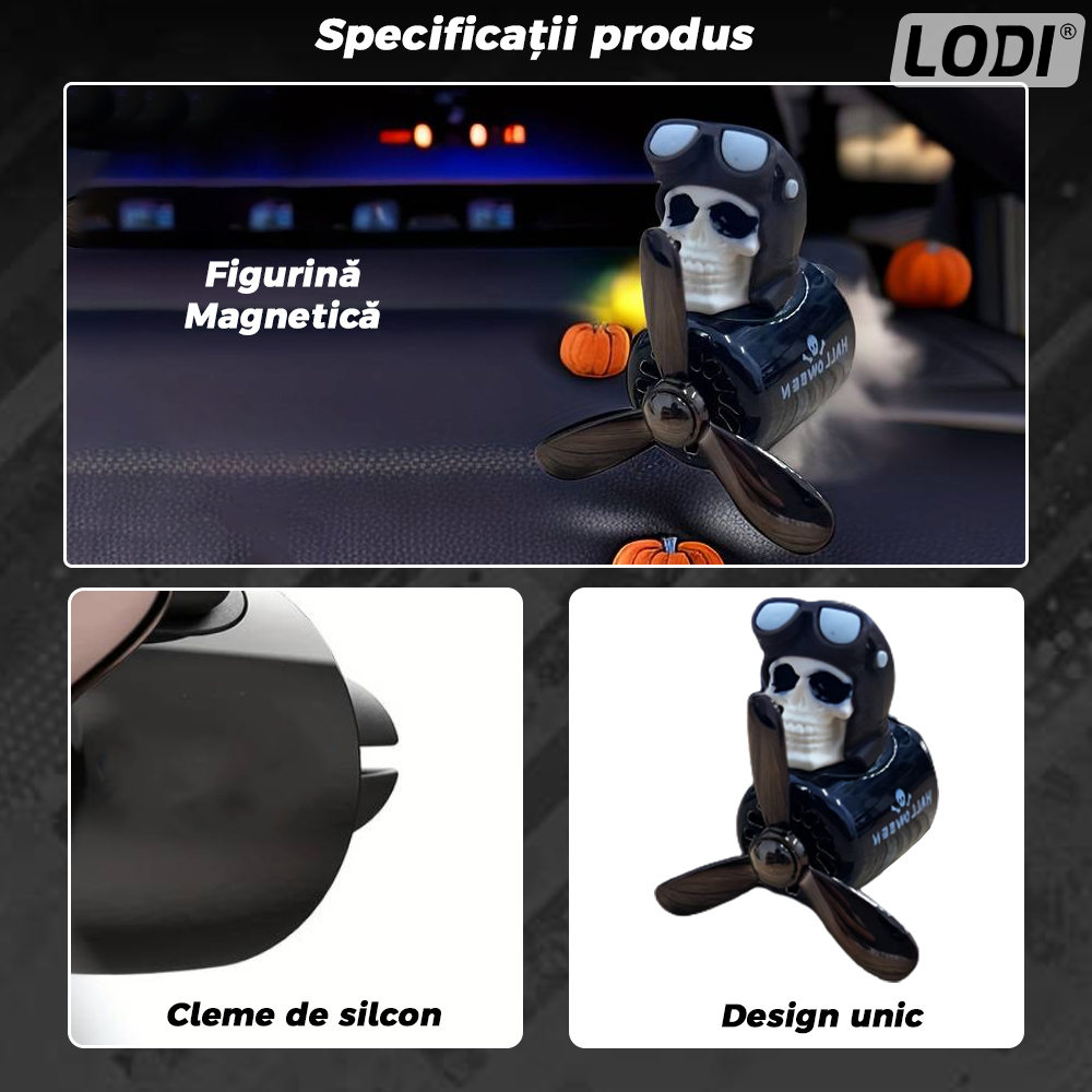 Difuzor Auto Aromaterapie Lodi339 car pilot skeleton, kit odorizant, 2 arome cu extracte naturale incluse