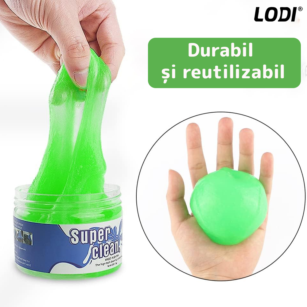 Slime pentru Curatat Spatii Greu Accesibile Lodi314, Super Clean, interior auto, tastatura, uz casnic, verde