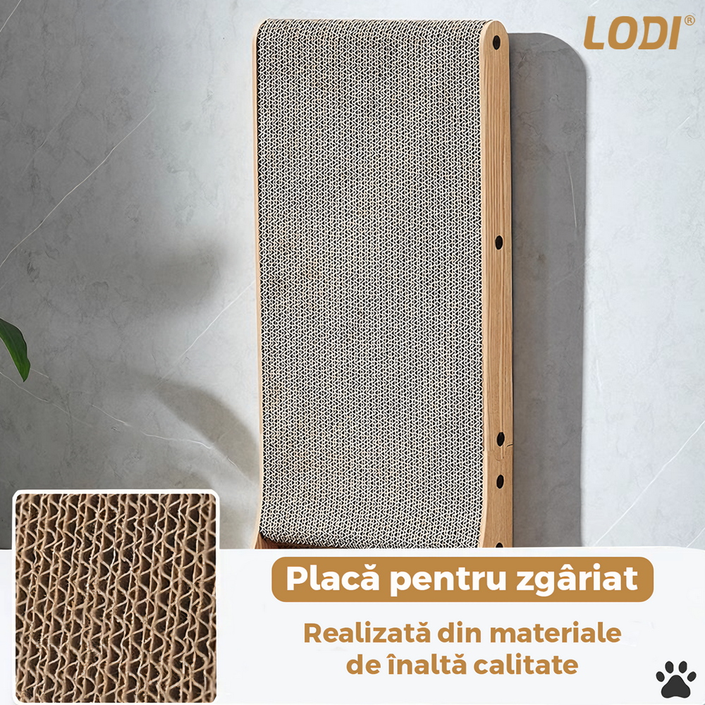 Ansamblu de Joaca pentru Pisici Orizontal si Vertical Lodi1141, model in forma de L, carton pentru zgariat, jucarie interactiva, structura stabila, durabil si non-toxic, 65 cm, maro