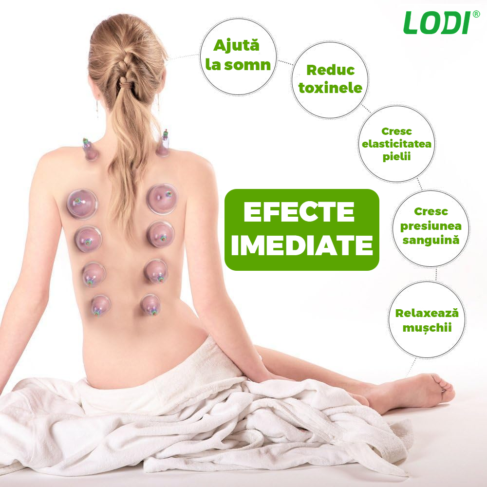 Set 12 Ventuze pentru Masaj Lodi682, beneficii multiple, pompa cu vacuum, terapie, decongestionare, verde
