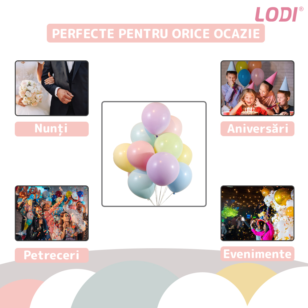 Set 15 Baloane Lodi299, pentru Petreceri/Aniversari/Evenimente, o singura dimensiune, latex, multicolor pastel