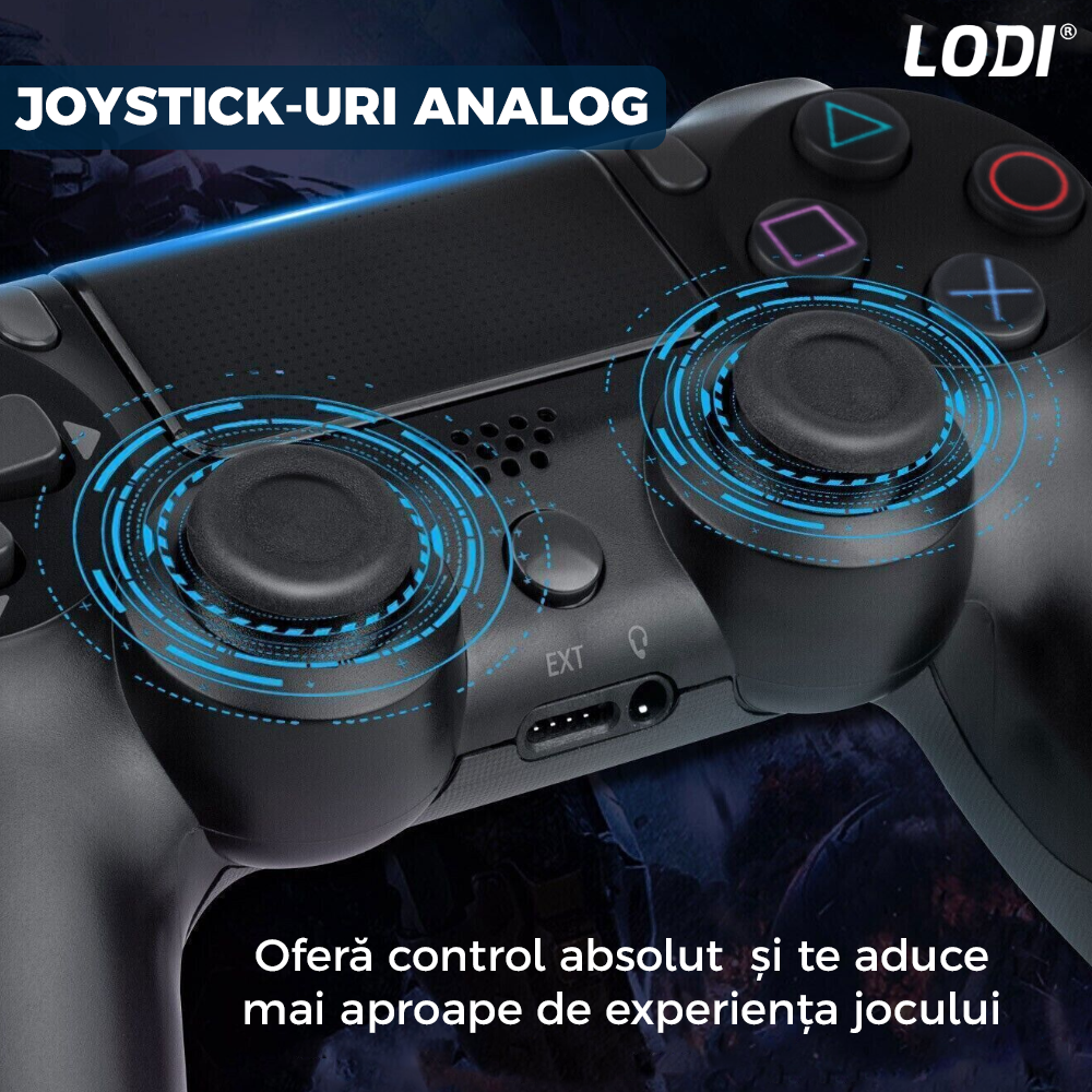 Controller Wireless DoubleShock Lodi540, compatibil cu PS4, joystick-uri analog, vibratie dubla, baterie performanta, negru