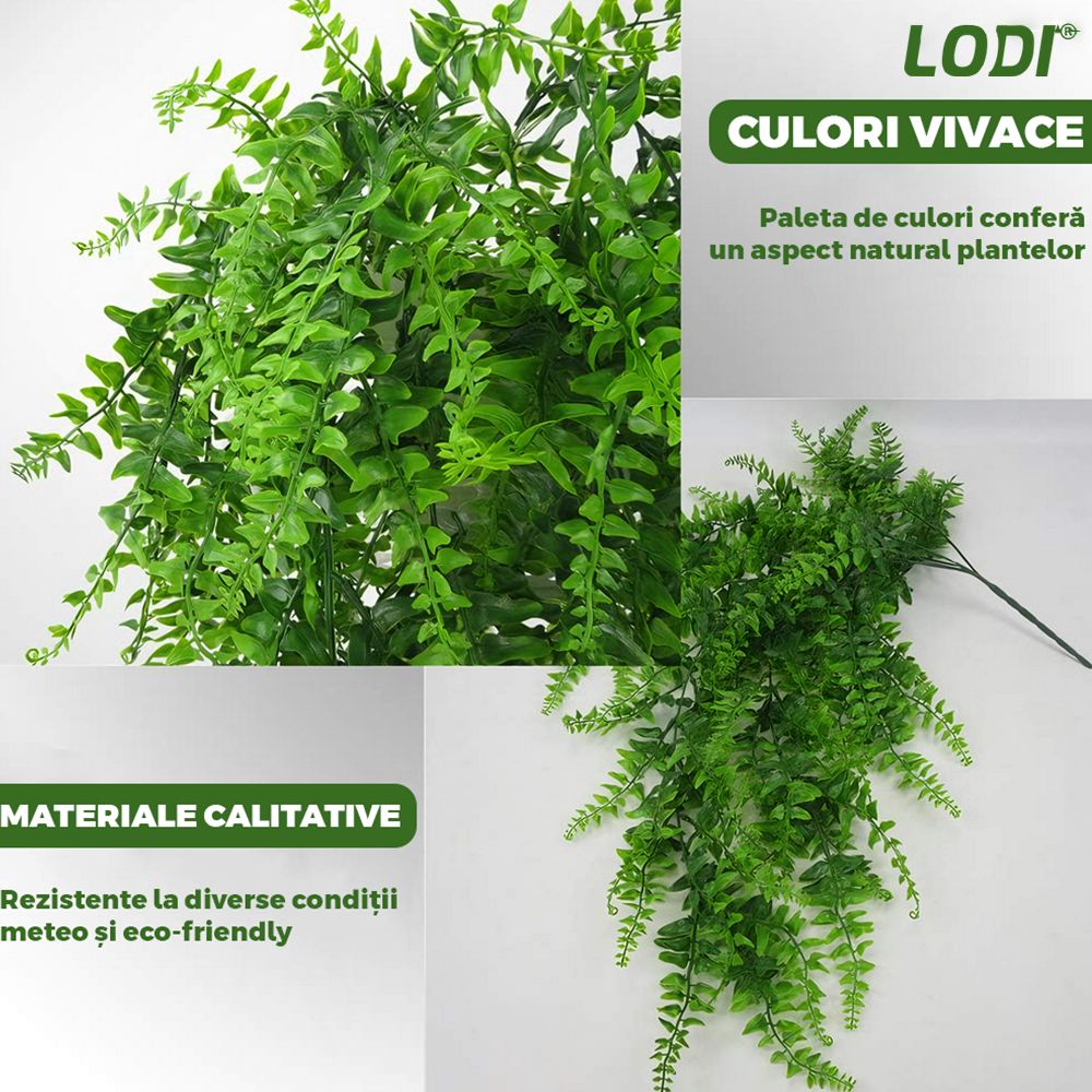 Set 2 Plante Artificiale Tip Iedera Lodi1128, ramuri agatatoare, aspect natural, rezistente la conditii meteo, frunze detasabile, interior/exterior, 85 cm, verde