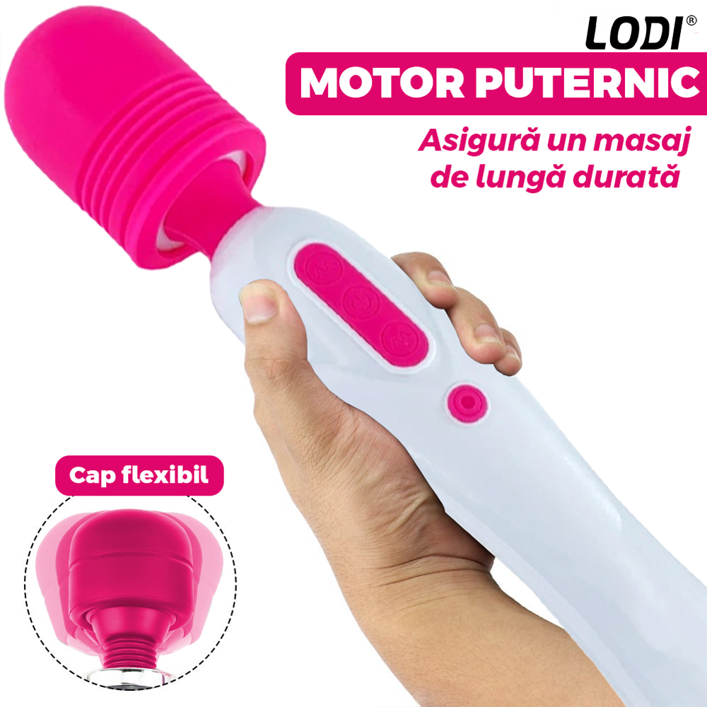 Aparat de Masaj Lodi1096, 10 Frecvente de Vibratii, waterproof, alimentare USB, portabil, elimina durerile musculare, roz/alb