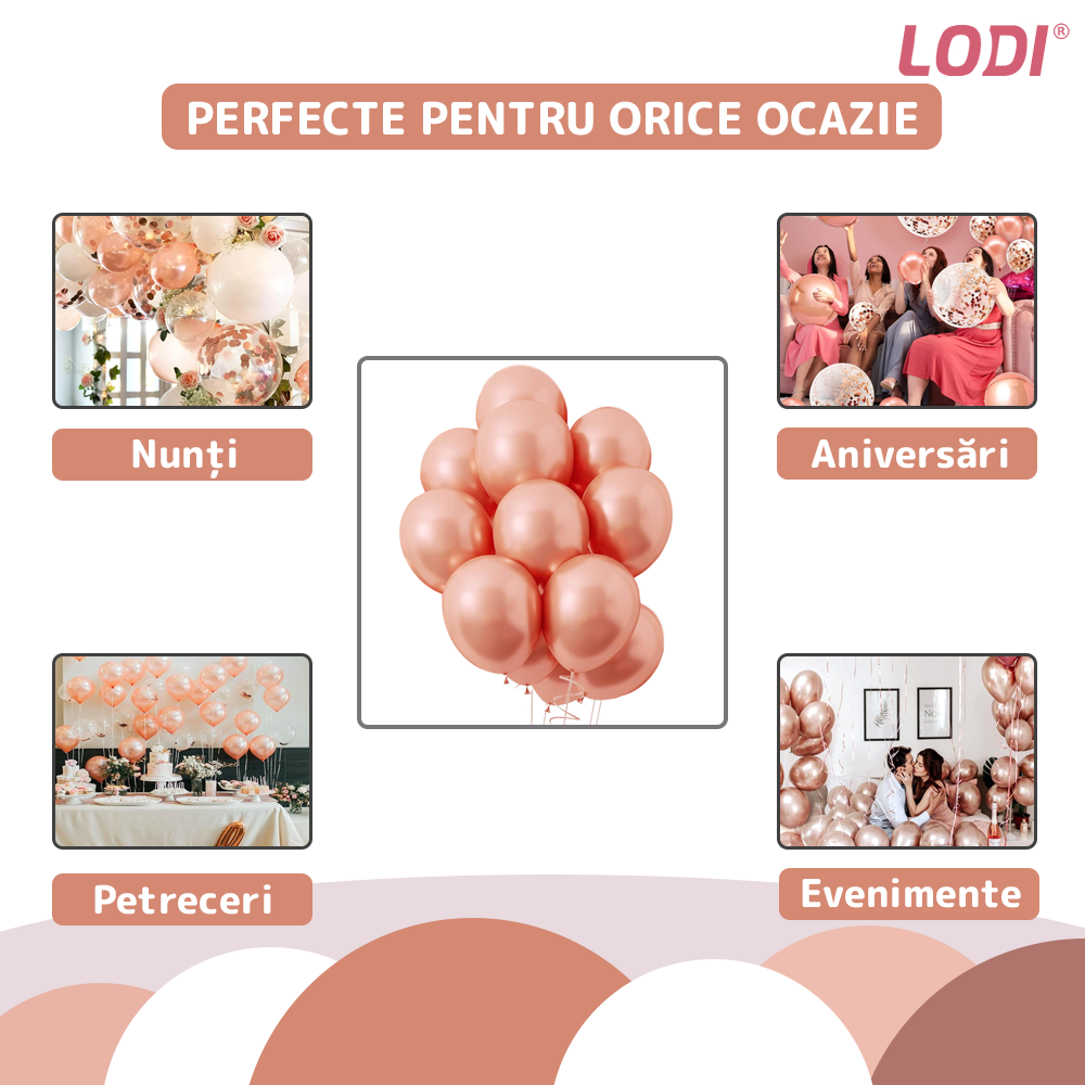 Set 25 Baloane Lodi773, pentru Petreceri/Aniversari/Evenimente, o singura dimensiune, latex, rose gold