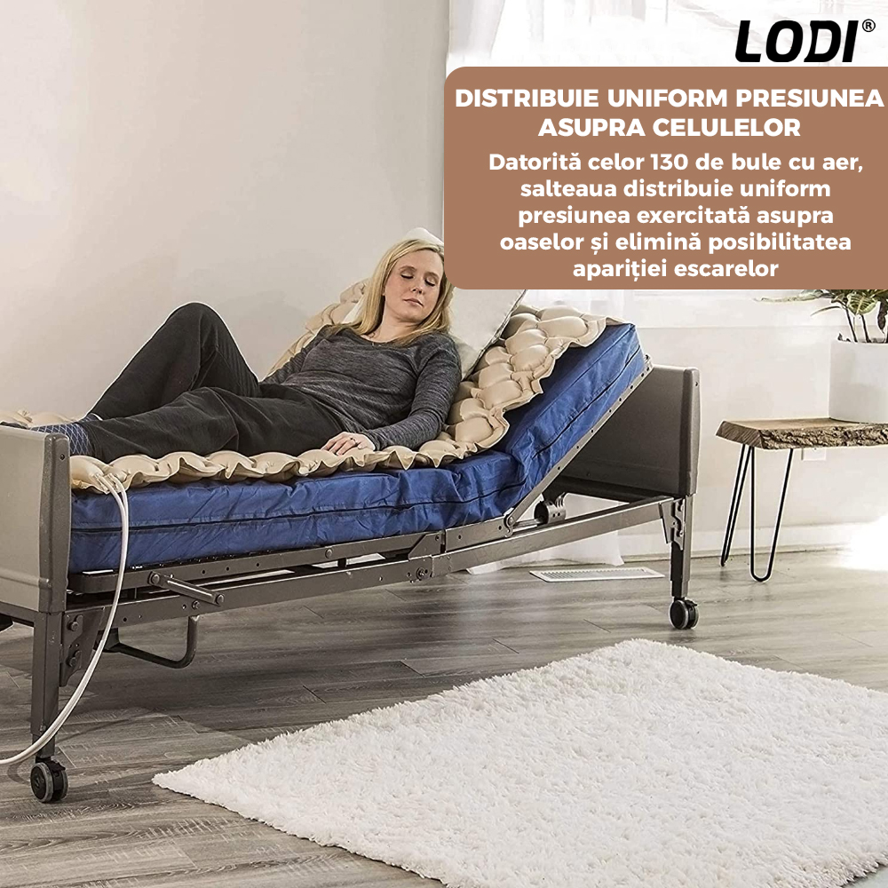 Saltea Antiescara Cu Compresor Lodi138, profesionala, sistem antiescare, universala, reduce durerile, marime 200/90cm, bej