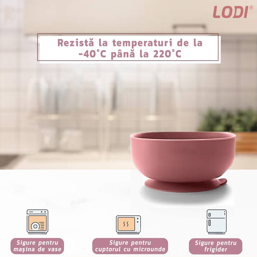 Set Hranire Bebeulsi Lodi509, 6 piese, termorezistente, silicon, fara BPA, pliabile, usor de curatat, roz blush