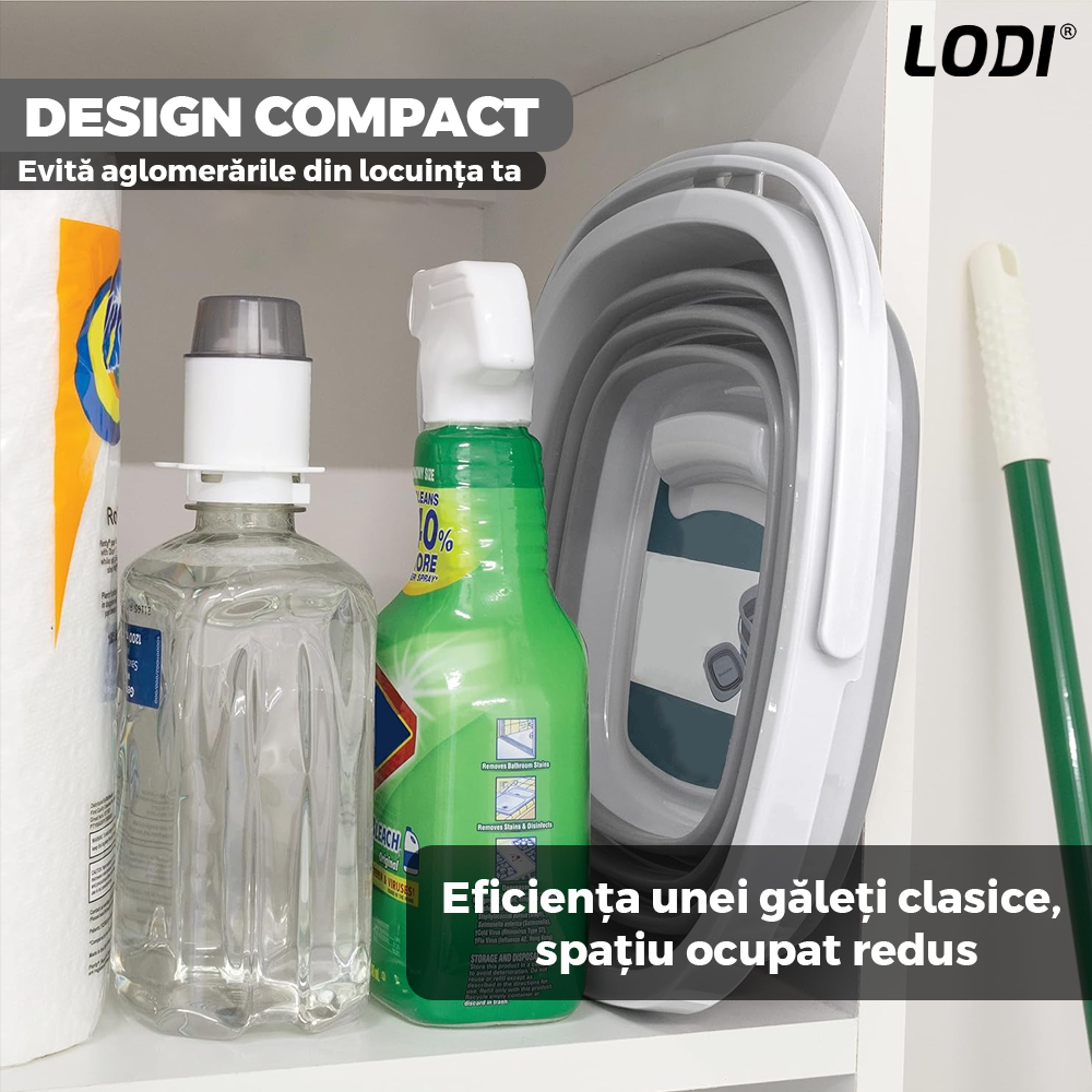 Galeata Pliabila Lodi665, rezistenta, usor de depozitat, compacta, capacitate de 10 L, gri
