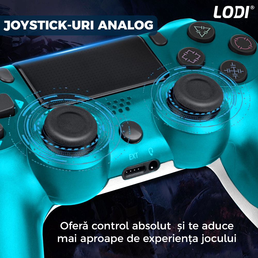 Controller Wireless DoubleShock Lodi1197, compatibil cu PS4, joystick-uri analog, vibratie dubla, baterie performanta, verde