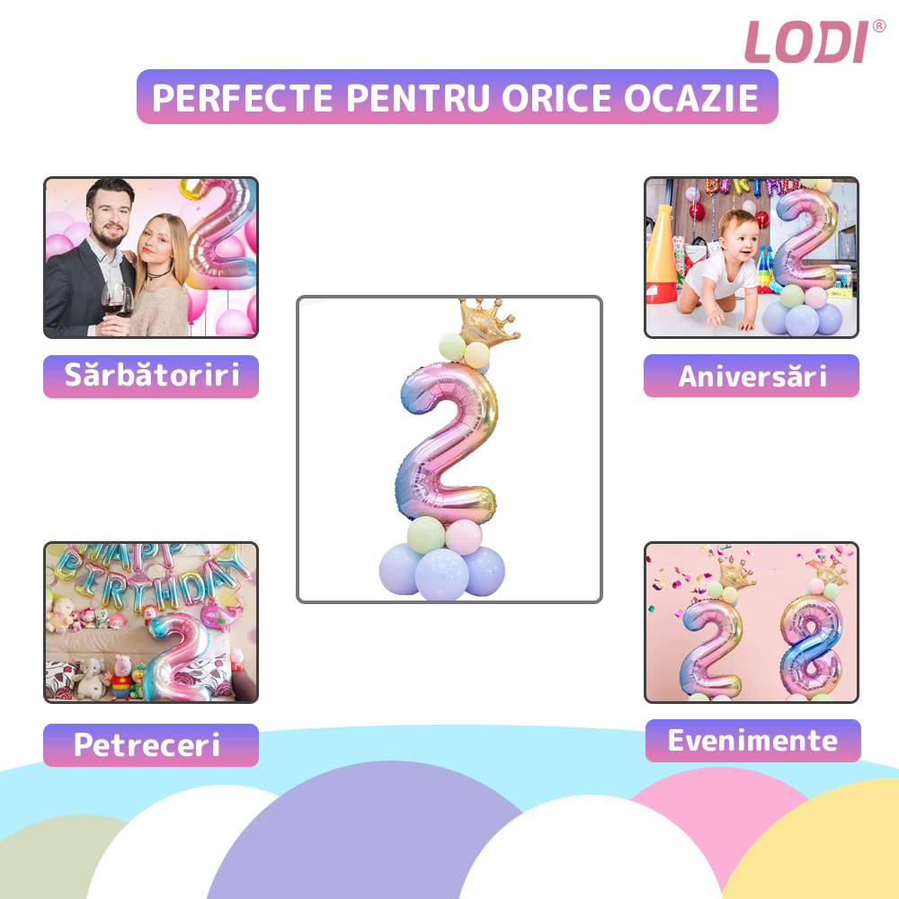 Set 14 Baloane CIfra 2 Lodi729, coroana, balon pastelat, pentru Petreceri/Aniversari/Evenimente, mai multe dimensiuni, latex, multicolor