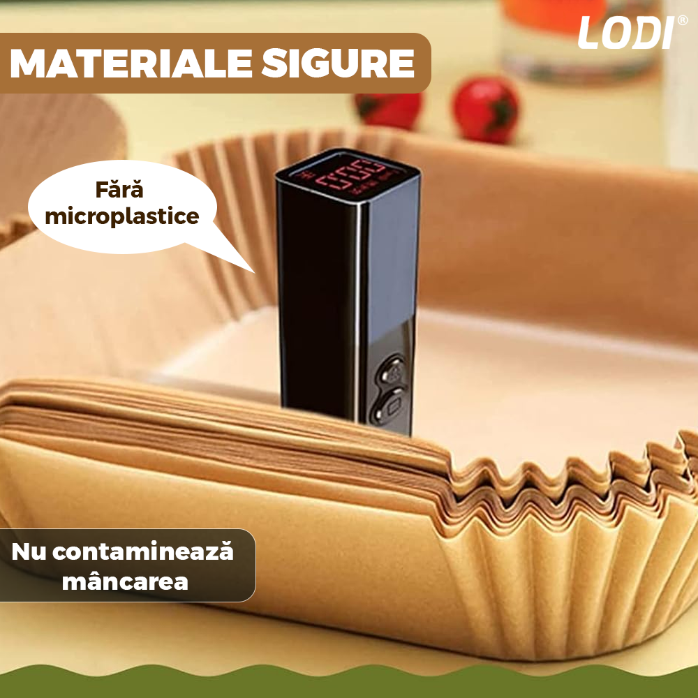 Set 500 Bucati Hartie de Copt pentru Air Fryer Lodi967, friteuza, unica folosinta, , 22 x14 x 4.5 cm, dreptunghiular, maro
