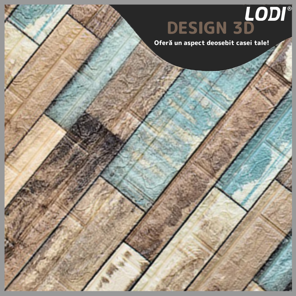 Set Tapet 3D Lodi81, Model Lemn, suprafata acoperire 5.3 mp, autoadeziv, waterproof, usor de montat, design modern, 70x77 cm, multicolor