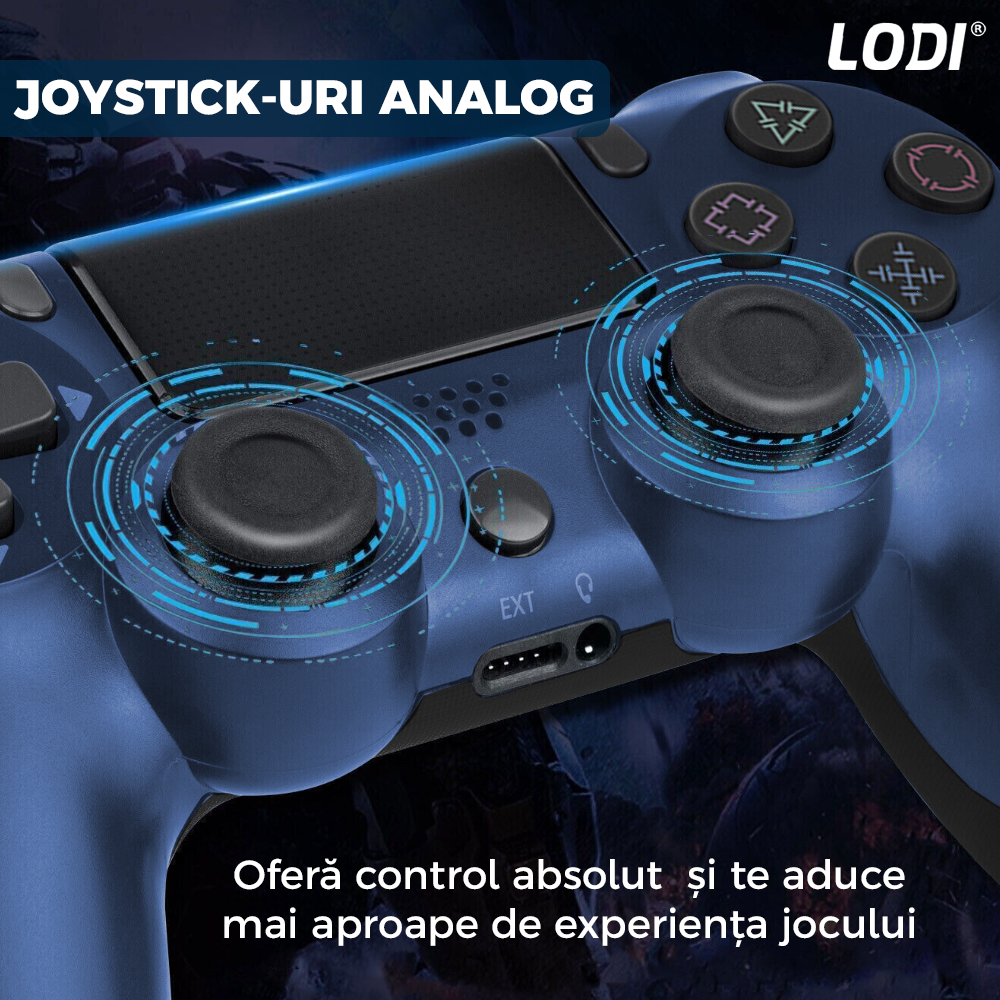 Controller Wireless DoubleShock Lodi1194, compatibil cu PS4, joystick-uri analog, vibratie dubla, baterie performanta, albastru