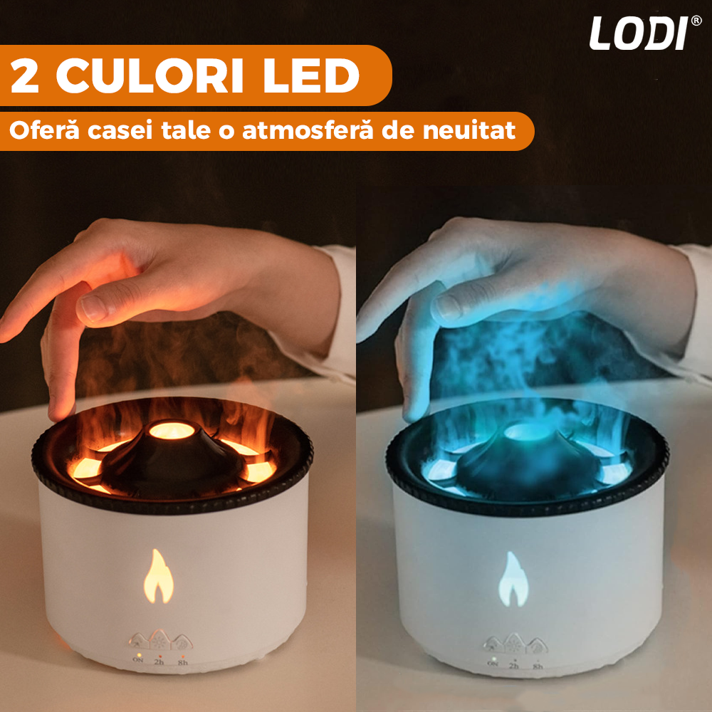 Difuzor Aromaterapie Lava Lodi510, 2 culori LED, capacitate 360ml, silentios, umidifica aerul, alb