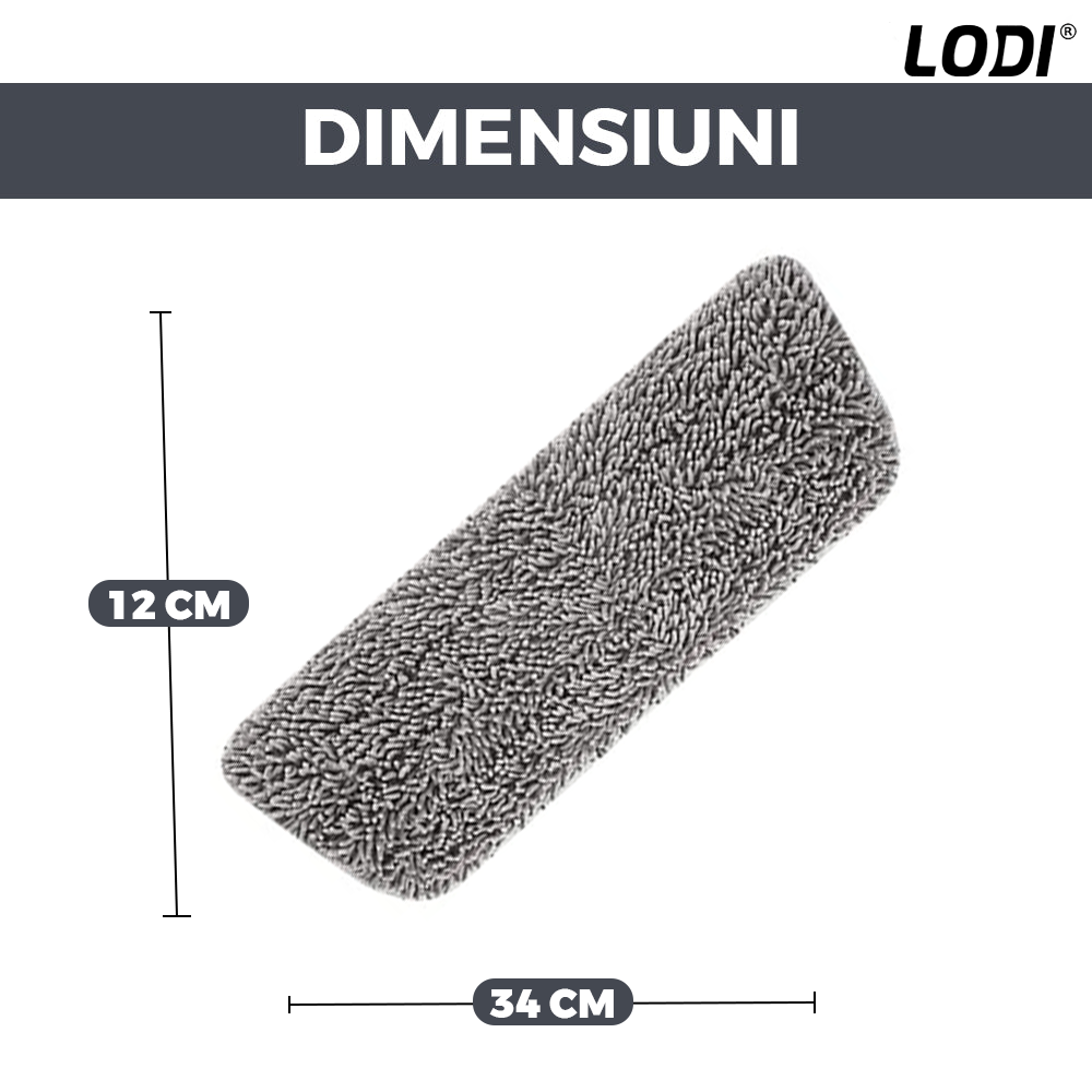 Set 3 Rezerve pentru Mop cu Cap Dreptunghiular Lodi1245, rotire 360 grade, 34 x 12 cm, gri
