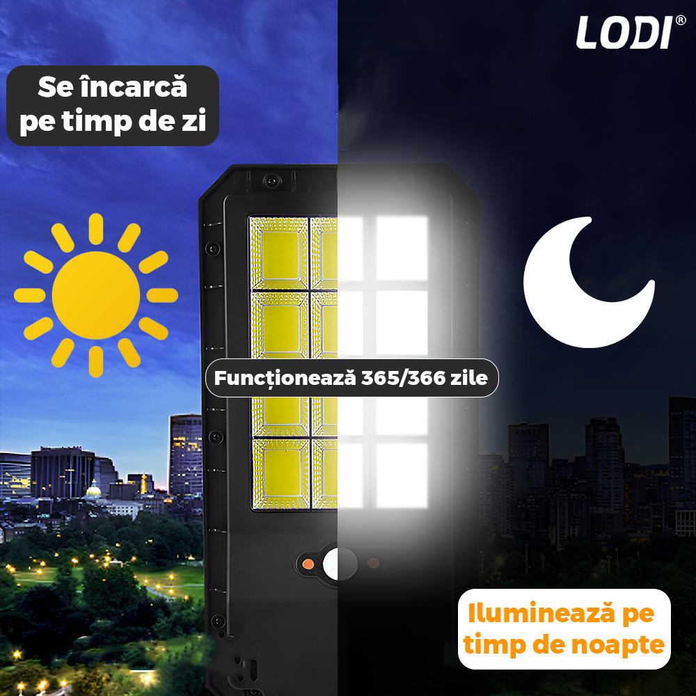 Lampa Solara Stradala 108 LED-uri Lodi863, control prin telecomanda, senzor de miscare, 3 moduri de iluminare, protectie IP65, Waterproof, exterior, negru